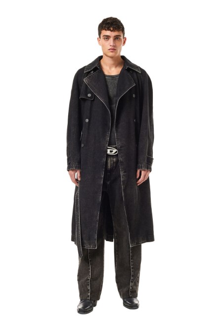 D-delirious Zweireihiger Trenchcoat Diesel In Schwarz/dunkelgrau