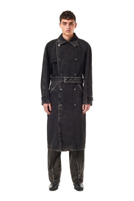 D-delirious Zweireihiger Trenchcoat Diesel In Schwarz/dunkelgrau