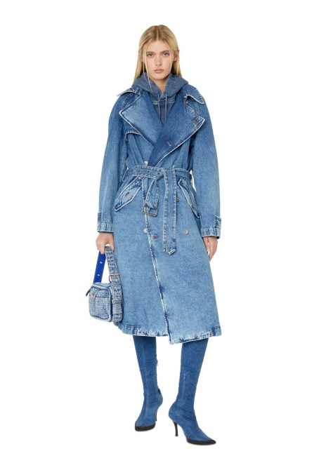 Diesel D-delirious Zweireihiger Trenchcoat Mittelblau