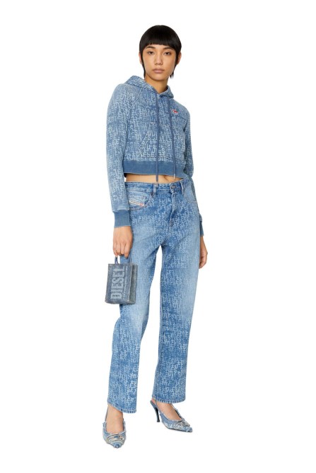 Diesel D-angy Track Denim Hoodie Hellblau