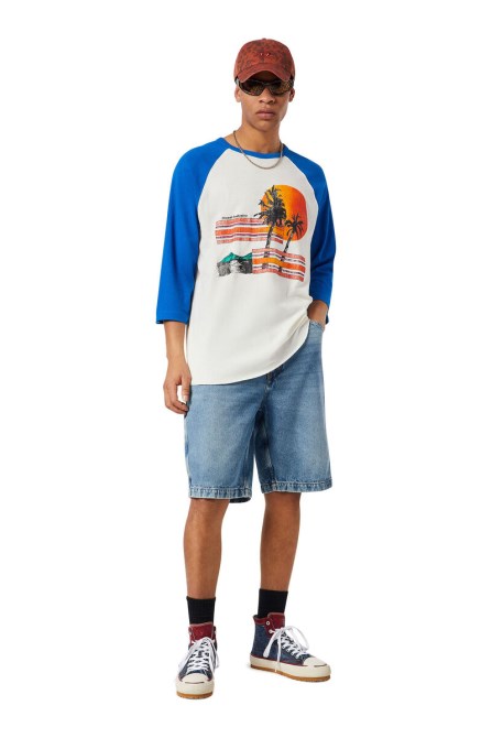 T-bicolor Dieselblau/weiß