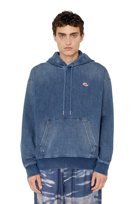 Mittelblauer D-um-rib-denim-hoodie In Diesel-optik