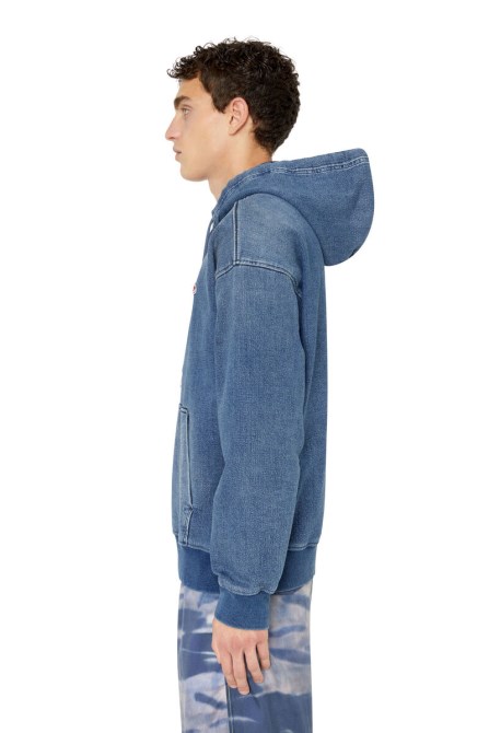 Mittelblauer D-um-rib-denim-hoodie In Diesel-optik