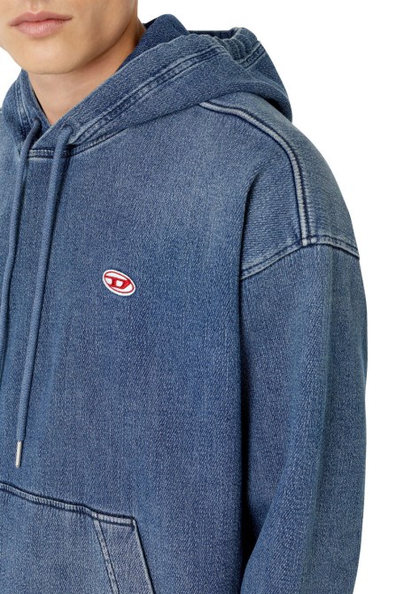 Mittelblauer D-um-rib-denim-hoodie In Diesel-optik