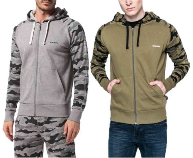 Diesel Brianz Herren-zipped Hoodie Camoufludge Mit Kapuze Lässige Sweatshirts Tops Grau/khaki