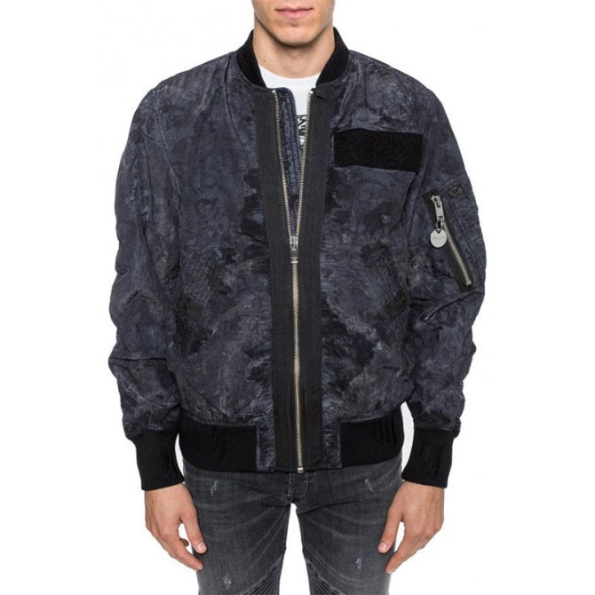 J Souly Tye Herren Bomberjacke Gerippte Bündchen Lässige Collegejacken Schwarz Diesel