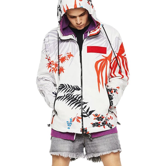 J Saboru Palm Herren Hoodie Jacke Palmenblatt Print Lässiger Kapuzenmantel Diesel