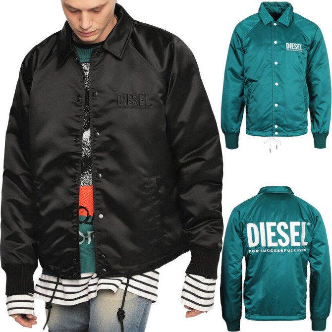 Diesel J Akio Herrenjacken Sportliche Bombermäntel Lässiger Pullover Wattiertes Satin-nylon Schwarz/blau
