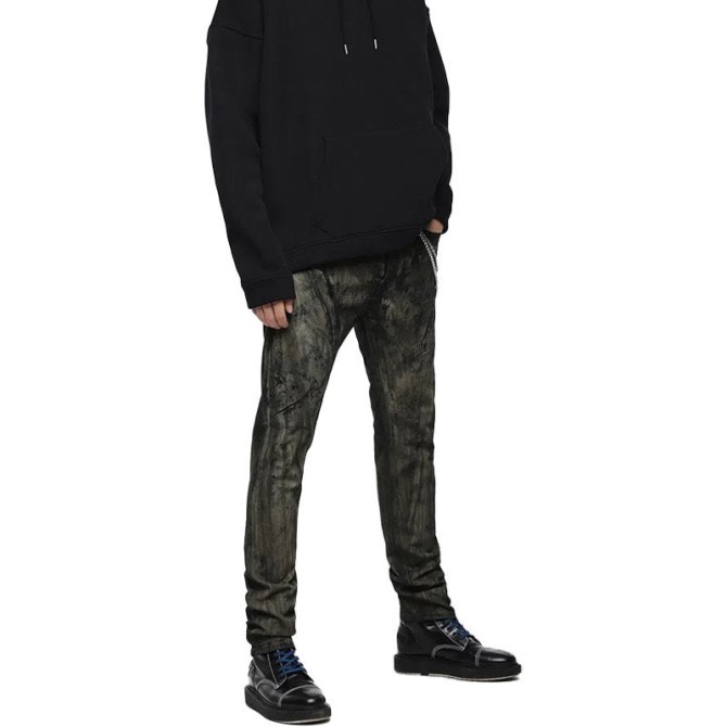 Buster 084zy Herren-denim-jeans Regular Slim Tapered Fit Schwarz Grün Diesel