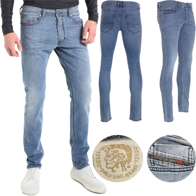 Diesel Tepphar 0687v Herren Slim Fit Karottenjeans Denim Baumwollstretch Hosenschlitz Mit Knopfleiste