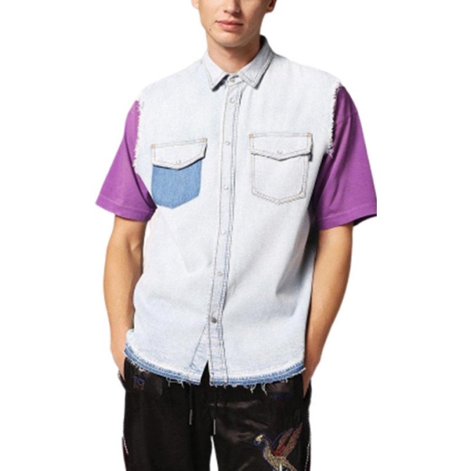 D Pauly Herren Denim Hemden ärmellos Lässig Vintage Blau Sommer Outwear Diesel