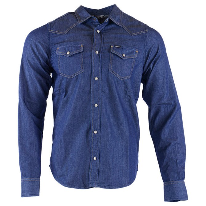 Diesel New Sonora E 0bamp Herren Jeanshemd Langarm Lässig Schlichtes Blaues Hemd