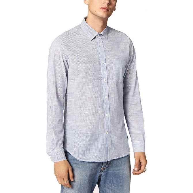 S Gestreiftes Herrenhemd Regular Slim Fit Lässige Baumwolle Langarm Outwear Diesel