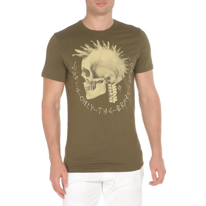Diesel T Feddo Herren T-shirt Rundhals Kurzarm Baumwoll T-shirt Olive Mohawk Print