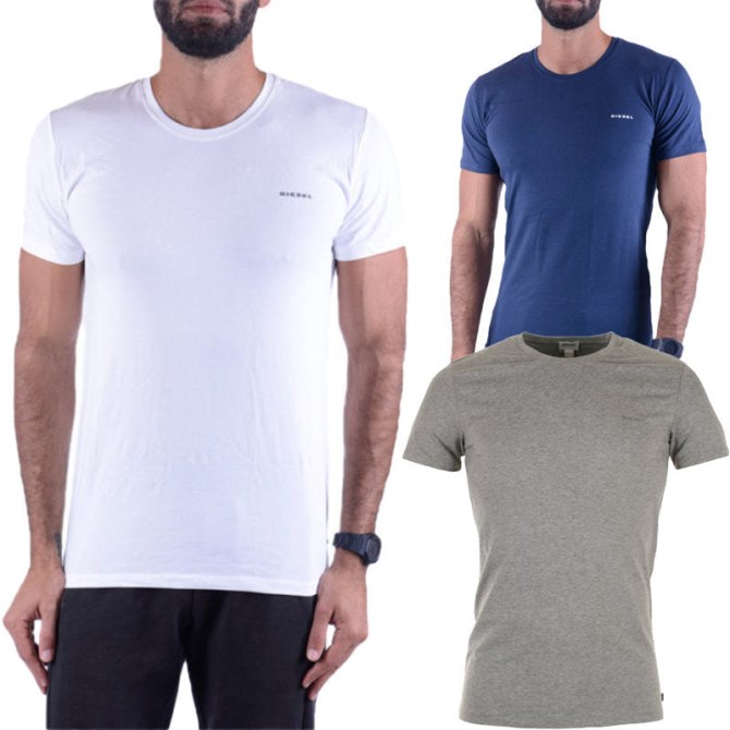 Umtee Randal Herren T Shirt 1x Pack Kurzarm Rundhals Basic Tees Diesel Marine/weiß/grau