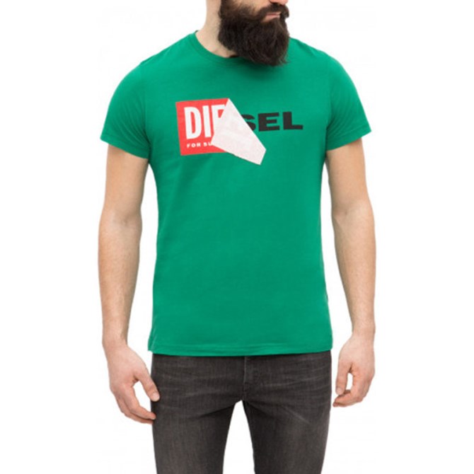 T Diego Qa Herren T-shirt Rundhals Kurzarm Lässig Baumwolle Tee Grün Diesel