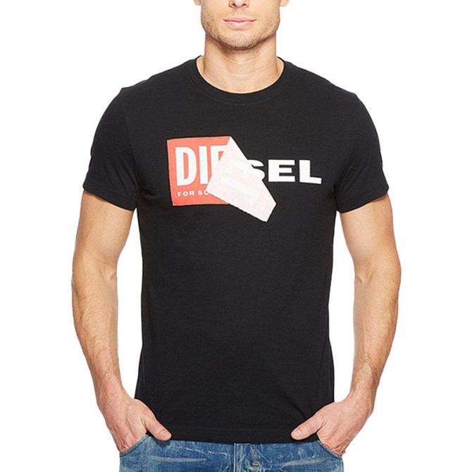 Diesel T Diego Qa Herren T-shirt Kurzarm Rundhals Slim Fit Lässig Schwarzes T-shirt