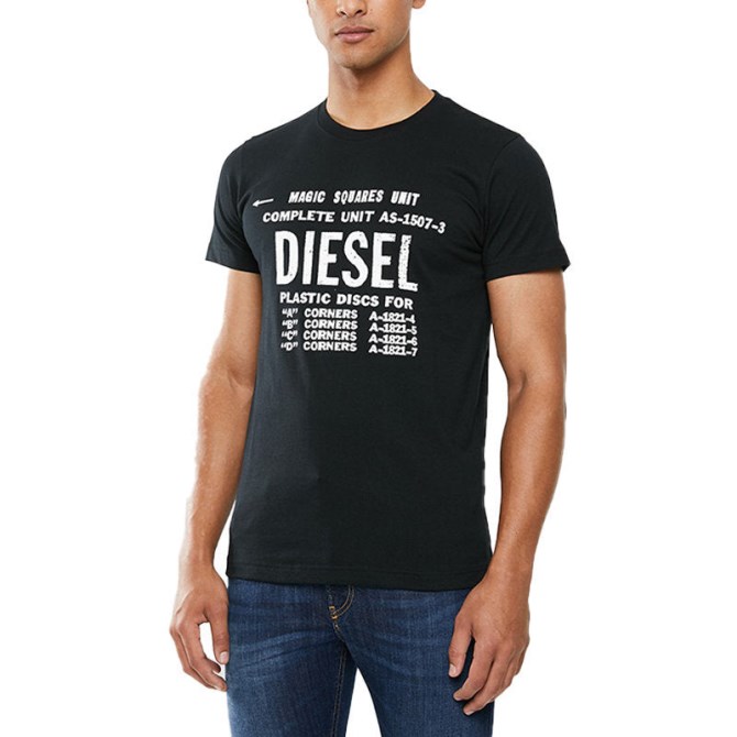 T Diego B6 Herren T-shirt Rundhals Kurzarm Lässig Baumwolle Schwarz Tee Diesel