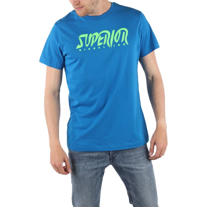 T Diego Bb Herren T-shirt Rundhals Kurzarm Blau Tee Lässiges Baumwolltop Diesel