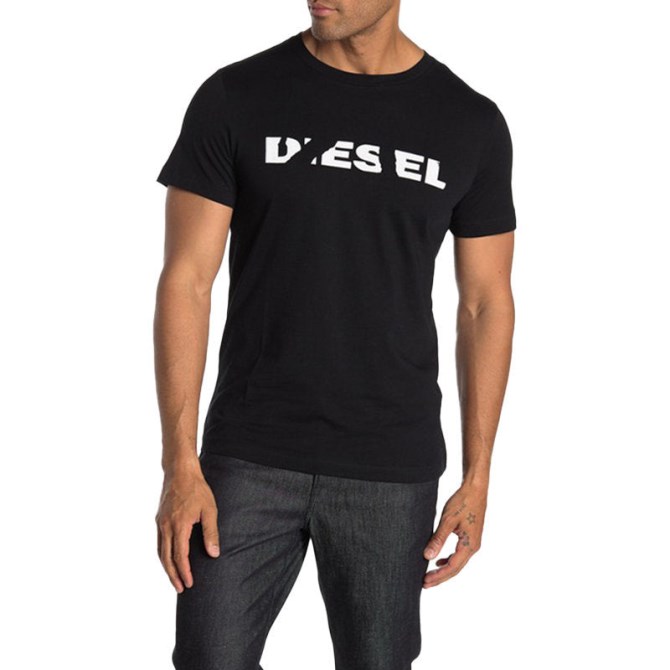 Diesel T Diego Brok Herren T-shirt Kurzarm Baumwolle T-shirt Lässig Schwarz Sommer Top