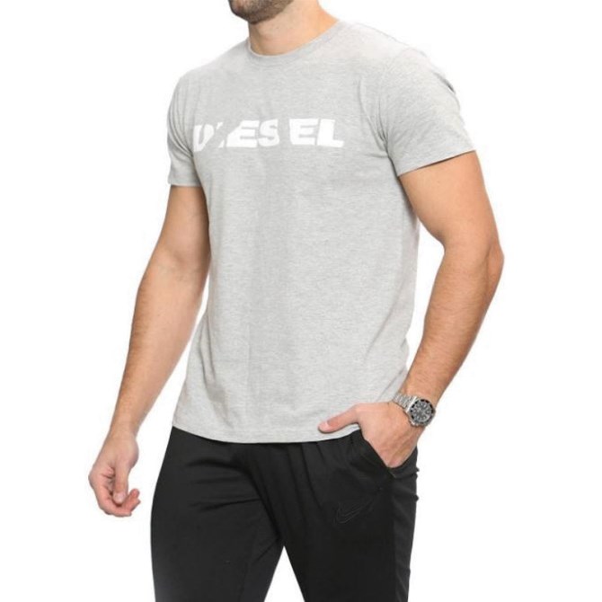 T Diego Brok Herren T-shirt Grau Kurzarm Rundhals Lässig Baumwolle T-shirt Diesel