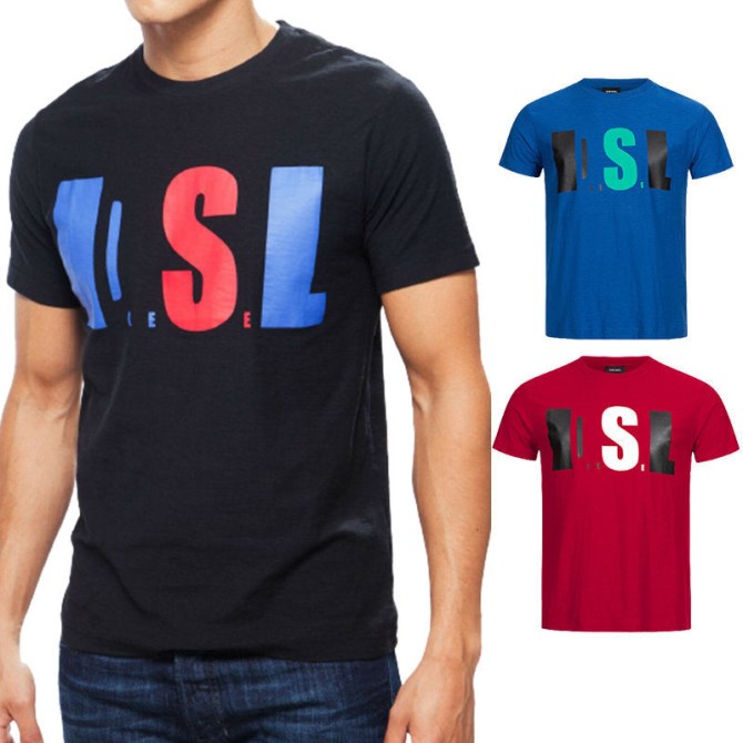 Diesel T Joe Qb Herren T-shirt Slim Fit Rundhals Bedruckt Lässiges Sommer Baumwoll T-shirt Schwarz/weiß/navy