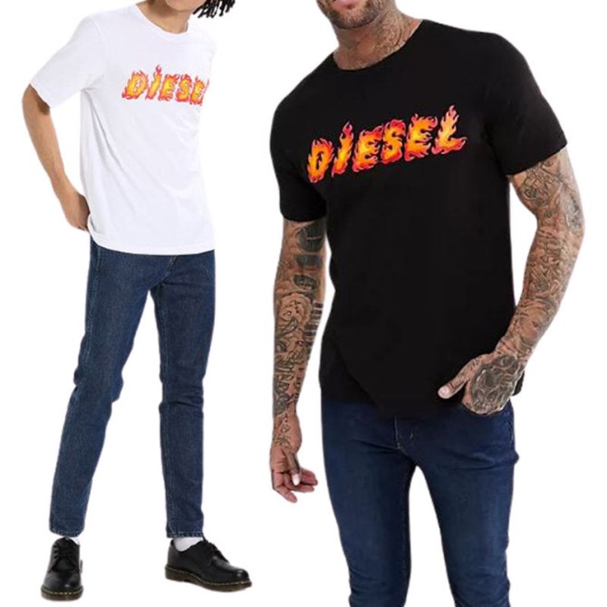 Diesel T Just Sh Herren-t-shirt Rundhalsausschnitt Grafisch Bedrucktes Lässiges Sommer-baumwoll-t-shirt Rot/schwarz/blau