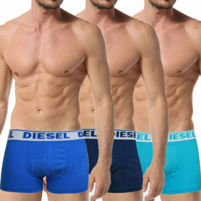 Fresh & Bright Herren Boxershorts 3er Pack Blau Baumwollunterwäsche Diesel