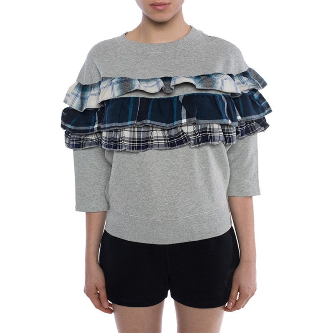 Fadelia Damen-sweatshirt Pullover Rundhals Rüschen Kariert Grauer Pullover Diesel