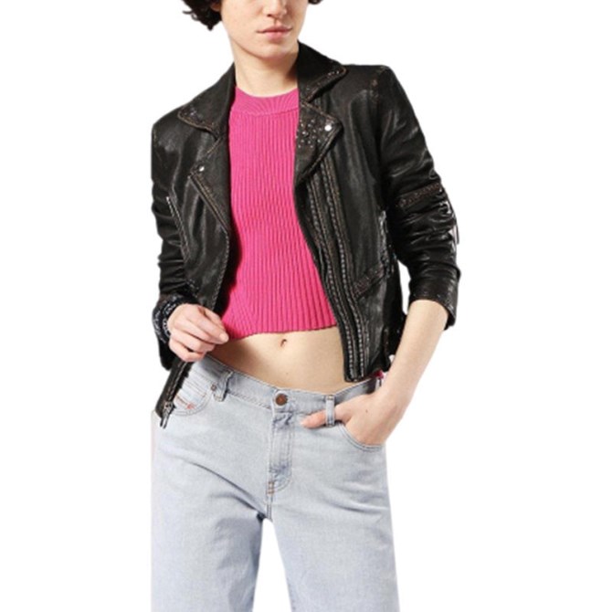 Diesel L Terry Damen Bikerjacke Echtes Leder Langarm Cafe Racer Mantel