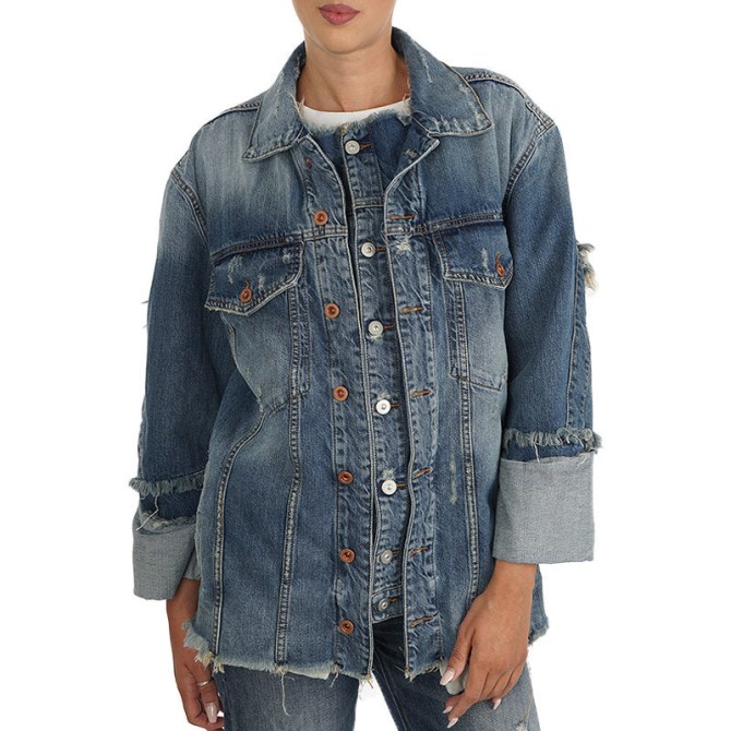 Diesel De Visemac Damen-Jeansjacke, Langärmlige, Blaue Westernjacke In Distressed-Optik