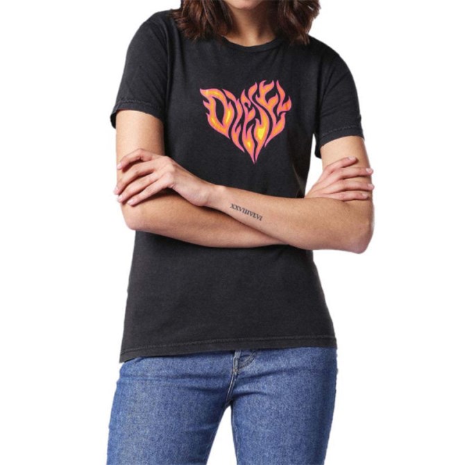 T Sily H Damen-t-shirt Mit Rundhalsausschnitt, Kurze ärmeln, Normaler Passform, Lässige Tops Diesel