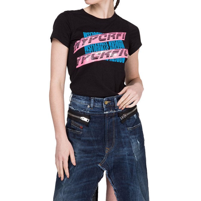 T Supery Damen T Shirt Rundhals Kurzarm Slim Fit Lässig Tops Schwarz Diesel