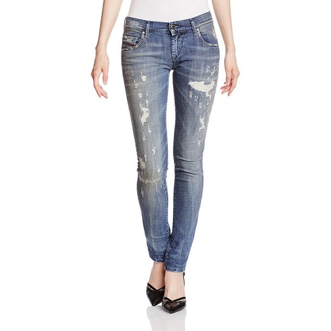 Diesel Grupee 0856x Damenjeans Denim Super Skinny Fit Blau Ausgebleichter Reißverschluss