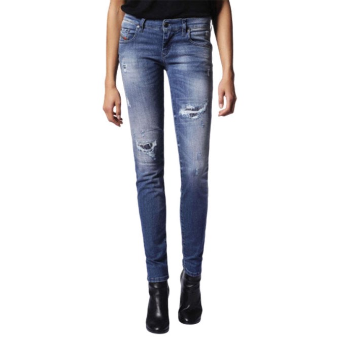 Grupee 0679c Damenjeans Super Slim Fit Distress Casual Blue Denim Hose Diesel